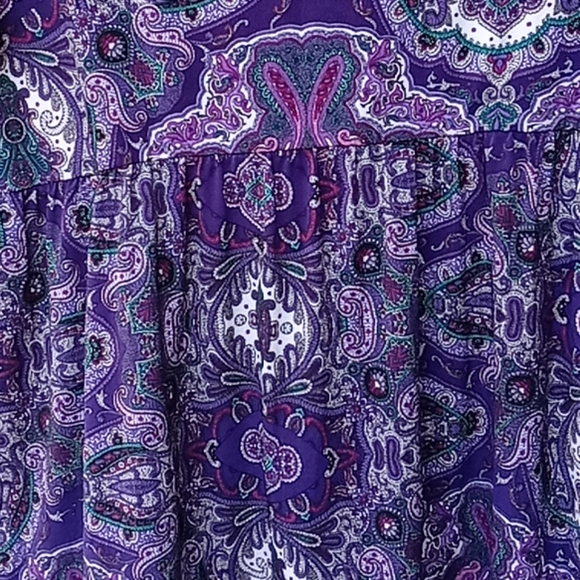 AB Studio Purple White Pink Smocked Blouse Short Sleeve - Picture 5 of 7